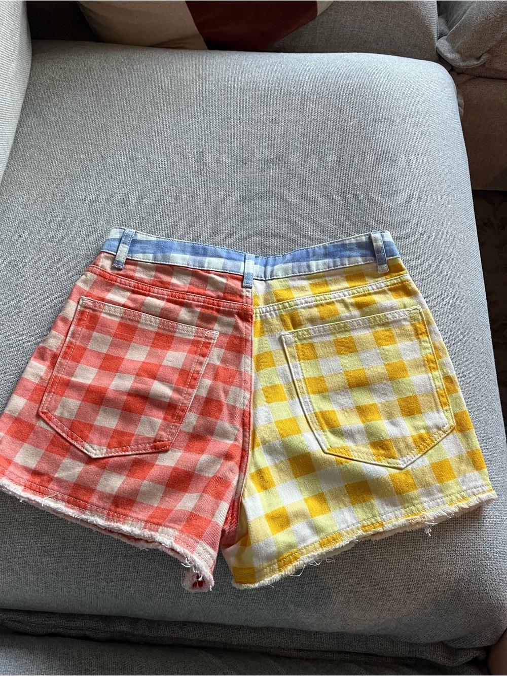 NWOT Anthropologie Farm Rio gingham color block high rise denim shorts - Small - Picture 4 of 5